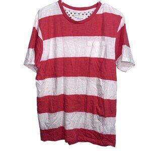 Denim & Flower Ricky Singh Pink & White Striped Cotton T-Shirt Mens L Pocket